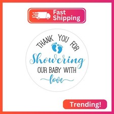 Blue Little Feet Baby Shower Stickers, Thank You for Showering Our Baby with Lov