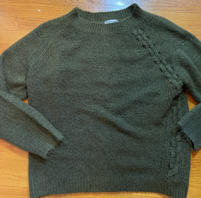Vigoss Braided Pullover Sweater Dark Khaki Green Large ~SO SOFT~