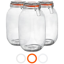 Glass Storage Jars Airtight Clip Top Lid Food Preserve Preserving Jar 3 Litre x3
