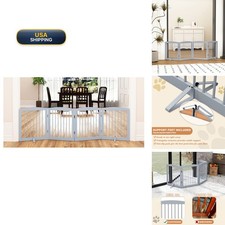PUPETPO Freestanding Pet Gate Dogs, Foldable Wooden Dog Gate House, Indoor Dog