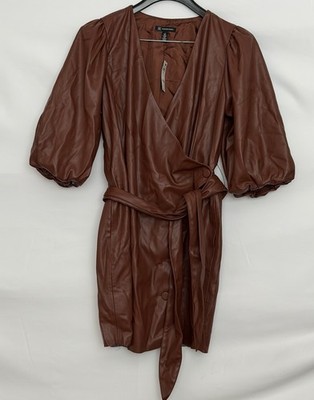 INC Faux Leather Wrap Dress Brown Belted Puff Sleeve Size 12 NWT | eBay INC Faux Leather Wrap Dress Brown Belted Puff Sleeve Size 12 NWT | eBay