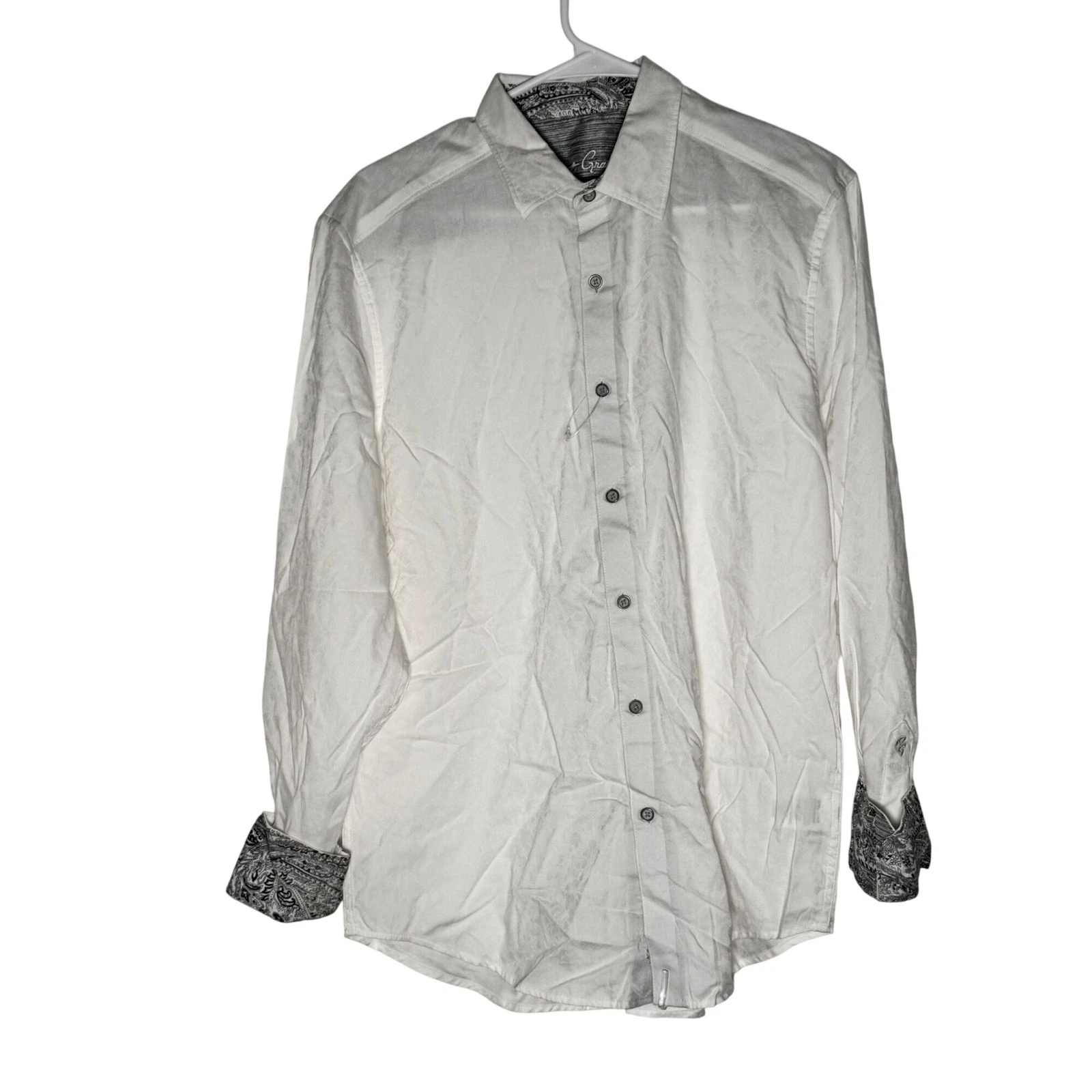 Robert Graham White Classic Fit Contrast Cuff Shirt Size Large NWOT image 1