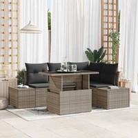 Garten Sofa Set Set Von 5 Grau Rattan, Polyester Garten Sofa Set