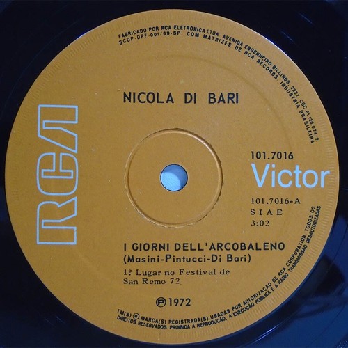 NICOLA DI BARI I GIORNI DELL ARCOBALENO CHITARRA SUONA PIU PIANO  BRAZIL 1972 7" - Picture 3 of 4