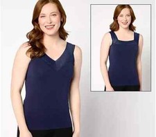 Breezies Comfort Breeze Reversible Seamless Tank w/Lace French Navy,M A634860