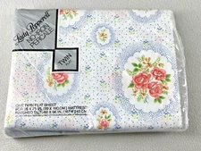 Vintage Lady Pepperell Twin Flat Sheet Cameo Floral No Iron Percale Made In USA