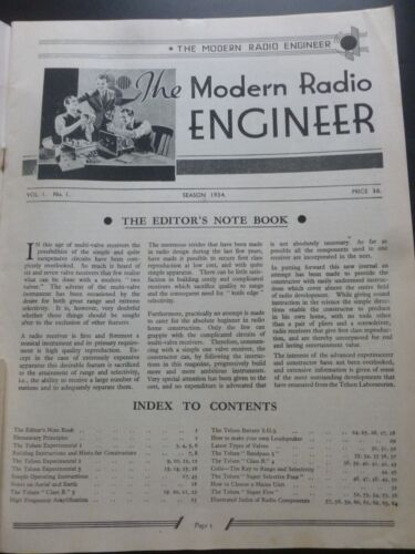 Anon – THE MODERN RADIO ENGINEER No. 1, Season 1934 – First Issue; Telsen - Foto 3 di 17