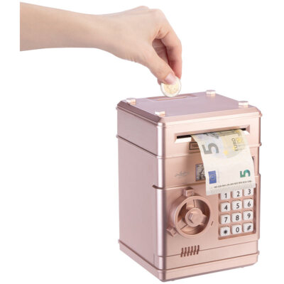 infactory Elektrische Spardose für Kinder, in Tresor-Form, Zahlencode, rosa