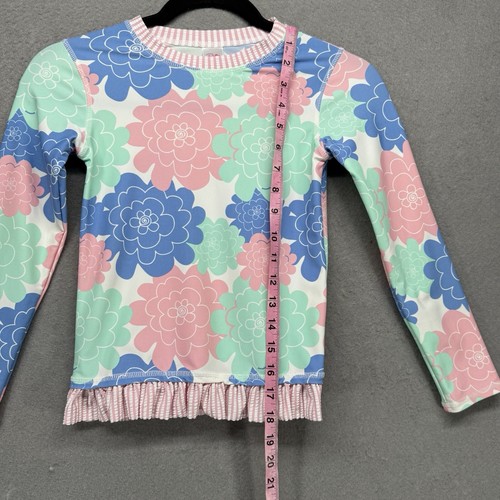 Ruffle Butts Rash Guard Girls Size 7 Seersucker Blue Pink Swim Top Long-Sleeve - Picture 4 of 9