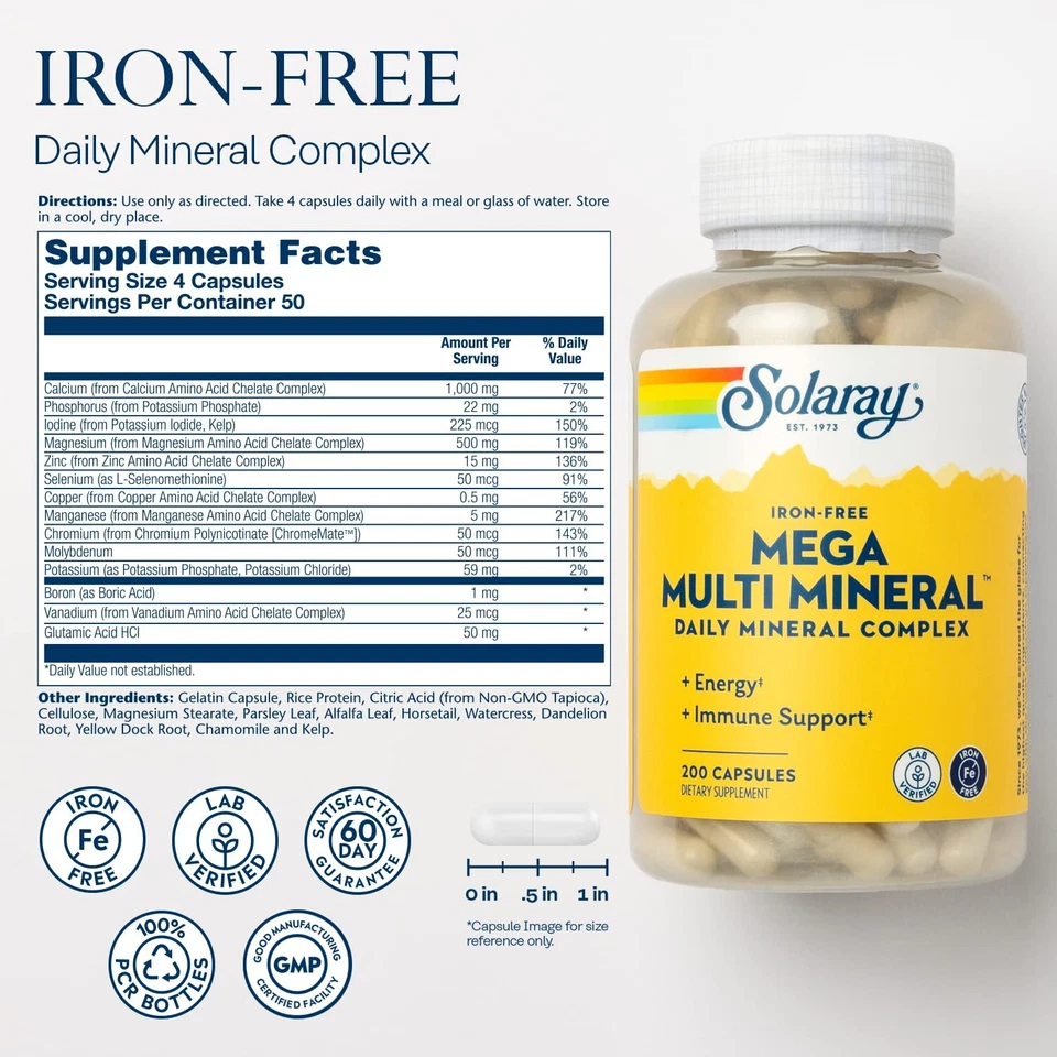 Iron Free Multi Mineral Complex 200 Count Supplement for Overall Health Support - Image 2 of 4