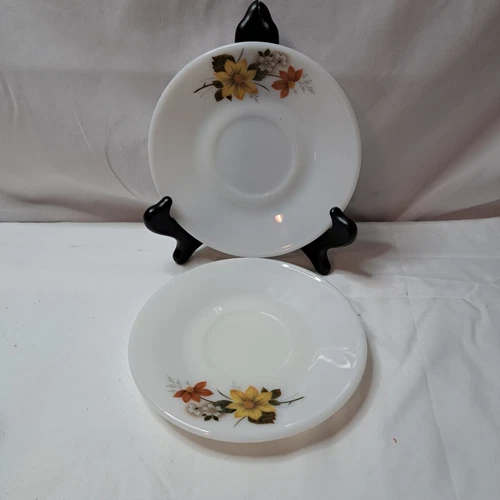 Lot Of 2 Vtg JAJ Pyrex Autumn Glory Milk Glass Saucers Plate Flowers Replacement