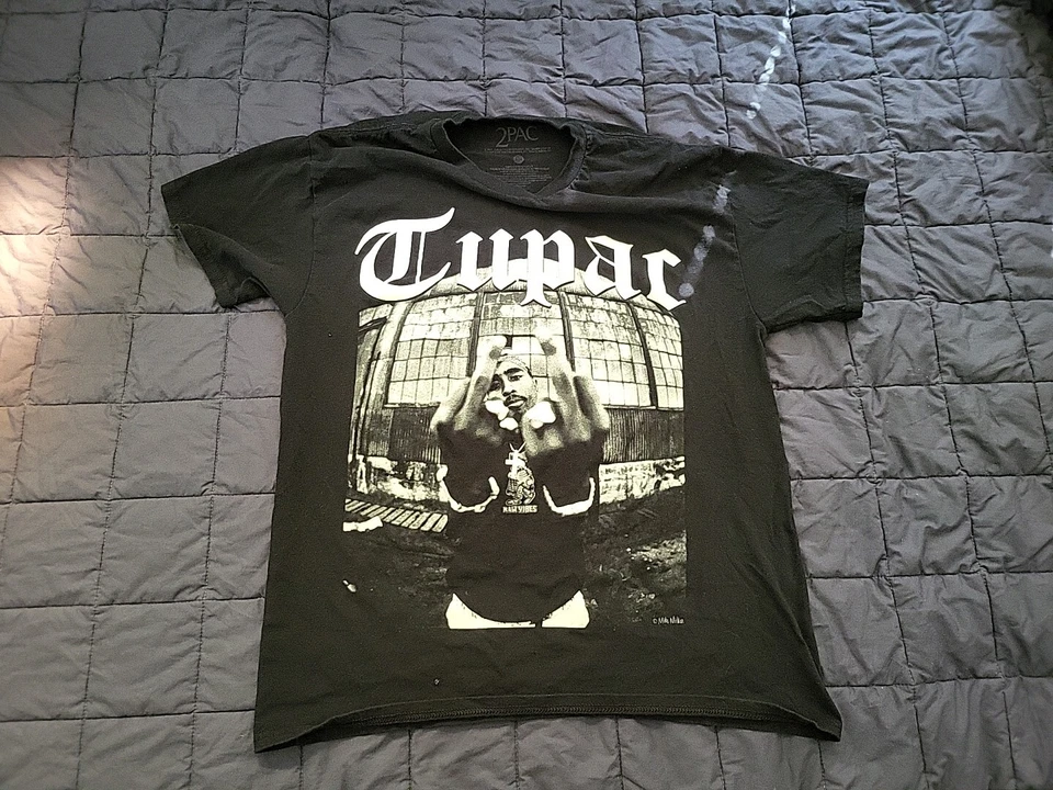 2PAC TUPAC RAW VIBES Double MIDDLE FINGER BLACK SHIRT SIZE Large - Image 2 of 4
