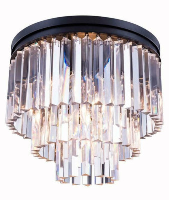 Crystal Dining Room Bathroom or Bedroom 9 Light Matte Black Flush Mount 20''
