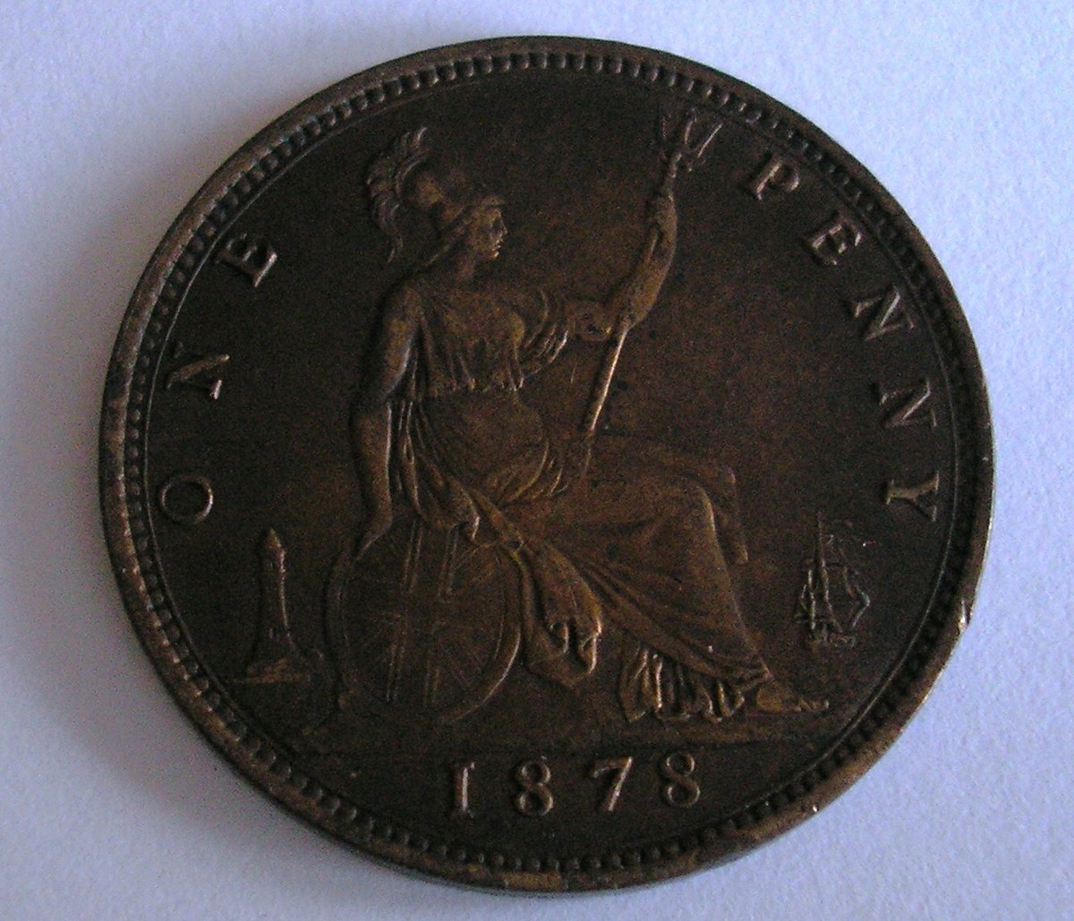 1878 BRITISH QUEEN VICTORIA BUN PENNY - EXCELLENT CONDITION - LOW