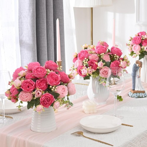 2 Packs Peonies Artificial Flowers, Mixed Pink Artificial Peonies, Silk Peonies - Picture 4 of 9