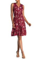 SUPERFOXX - Sleeveless Tie Front Wrap Floral Dress - Burgundy Red - XL