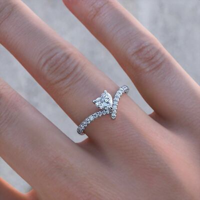 3.3ct Heart Cut Moissanite Stackable Stylish Engagement Ring White Gold Plated