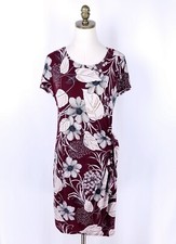 Vintage Robbie Bee Short Sleeve Faux Wrap Dress Size S Maroon White Floral