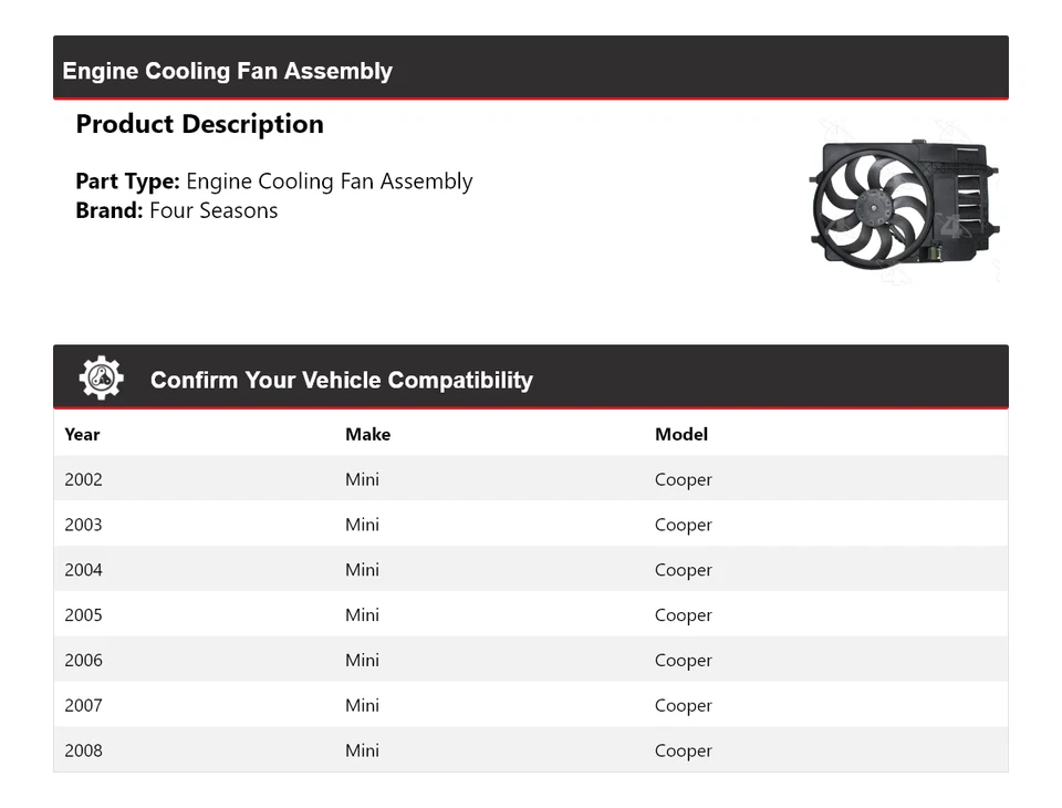 Conjunto de ventilador de refrigeración para motor Mini Cooper 2002-2008 4 estaciones 2003 2004 2005 Foto 2 de 4