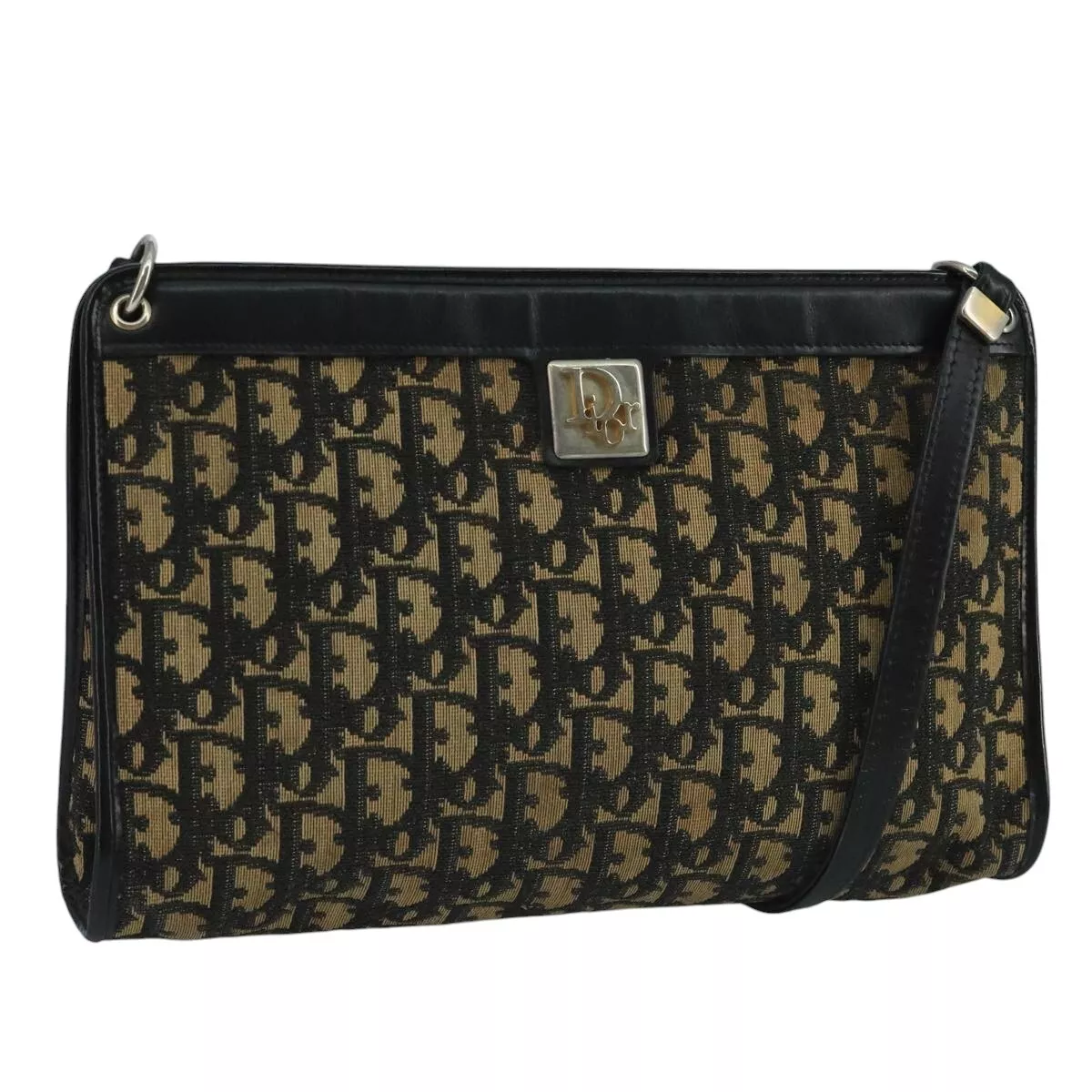 Sac bandoulière Christian Dior trotteur toile marine or authentique 110806