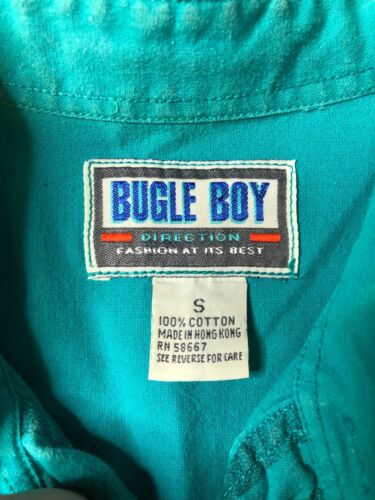 Vtg Bugle Boy Studio Global Challenge Short Sleeve Button Down Stripe Teal Sz S - Picture 3 of 8