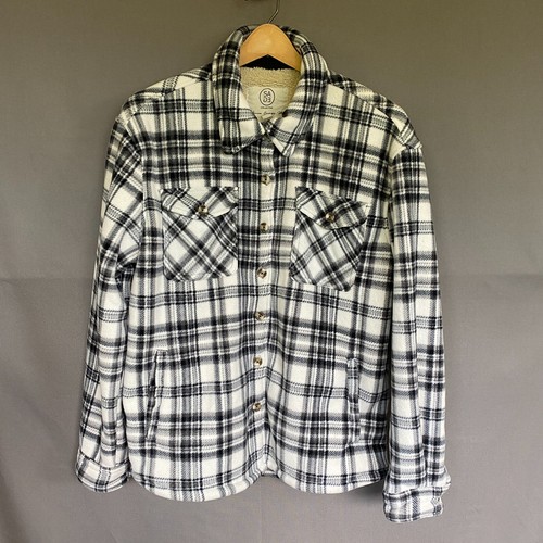 SAGE Collective Womens Shacket Size L Plaid Fleece Sherpa Lined Shirt Jacket - Picture 1 of 7