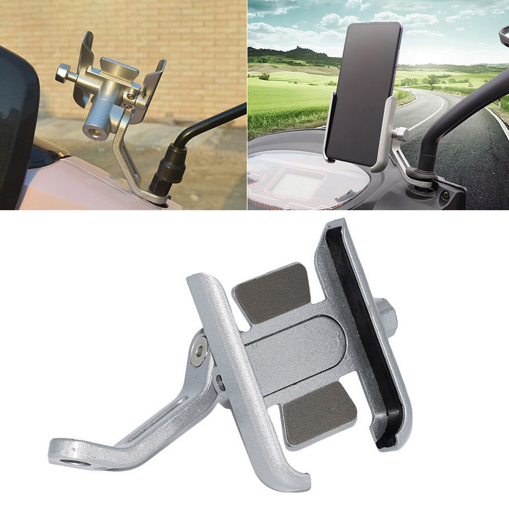 Bicycle Motorcycle Scooter MTB Bike Moped Mirror Mount Cell Holder Silver