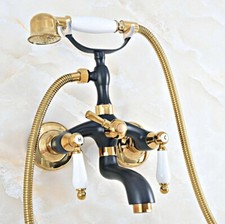 Black Gold Brass Clawfoot Bath Tub Faucet with Handshower - Wall Mount fna446