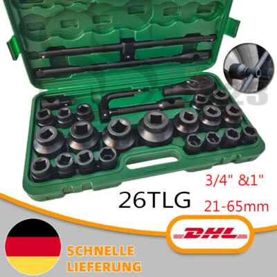 26-tlg 3/4'' & 1'' 21- 65mm Steckschlüssel Satz Stecknüsse LKW AUTO Nusskasten DHL