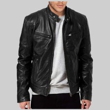 2024 Spring Mens Fashion Leather Jacket Slim Fit Stand Collar PU Jacket Male An