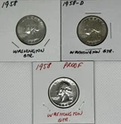 1958 GEM BU Silver Washington Quarter Lot (Proof & P + D Mint) 25c .900 (3)