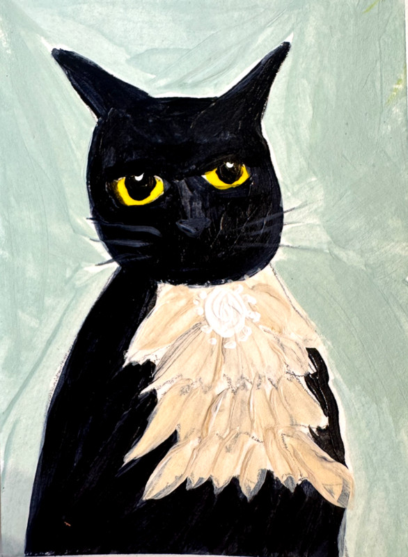 Aceo Original Painting, Black Cat In Costume , Halloween Cat, 2.5 x 3.5, OOAK