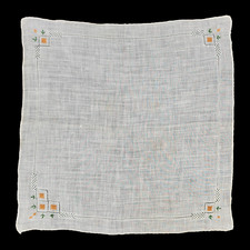 Vintage Embroidered Yellow Dots and Green Accents Linen Handkerchief