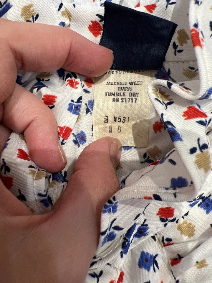 Vintage Pins & Needles Ruffled Shirt Women’s Sz 8 Pinstripe Floral White USA - Image 4 of 4