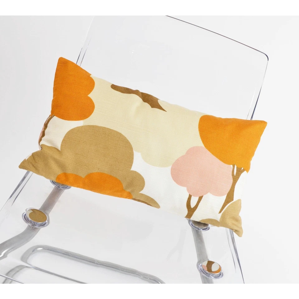 Almohada Lumbar Retro Mod Vintage Años 70 Tela Árboles Nubes Almohada con Inserto Foto 2 de 4