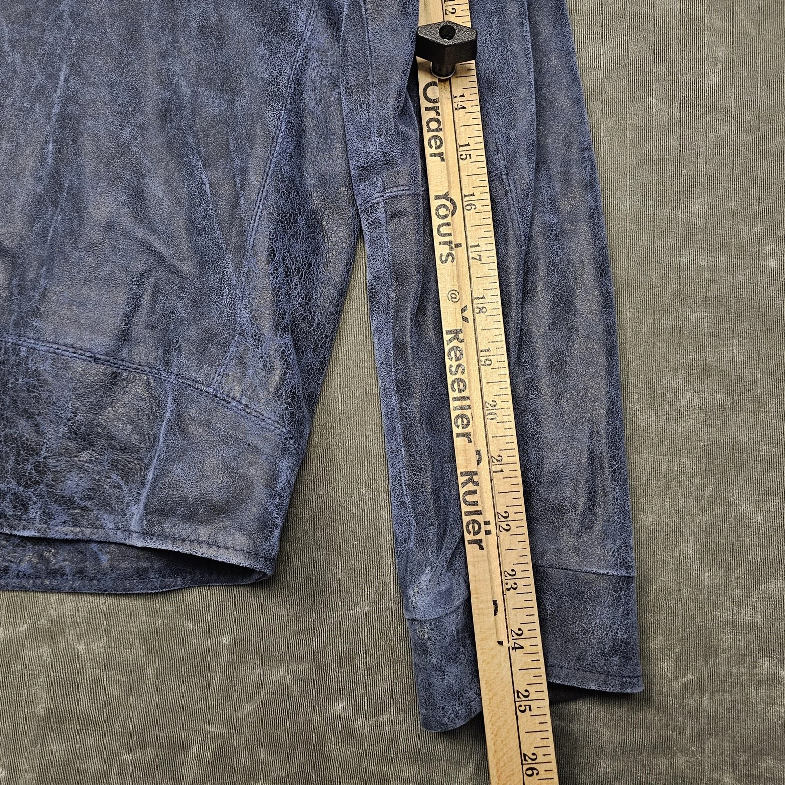 Remy Jacket Mens 40 Blue Lambskin Leather Full Zip Moto Racer Handcrafted USA - product detail image 10