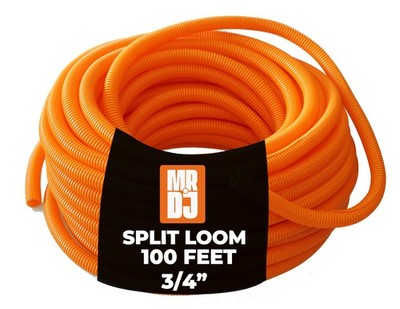 MR DJ DSLT34OR 100' 3/4'' 19mm Orange Split Wire Loom Conduit Tubing Sleeve Tube