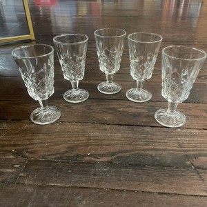 Lot Of 5 Clear Glass Fancy Drinking Glasses