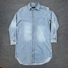 Quince Distressed Denim Shirt Dress Womens Medium Oversized Cotton Long Sleeve
