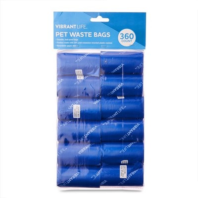 Vibrant Life Dog Waste Bag Refills, Blue 360 Count, Leak-Proof, Eco-Friendly