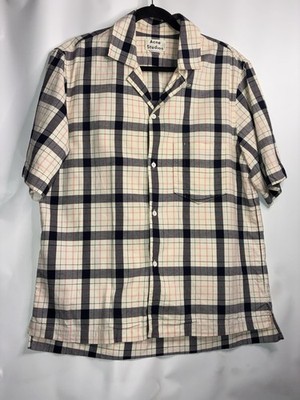 Acne Studios Shirt Men Plaid White Pink Black Sz 48 Med / Lg Short Sleeve Button