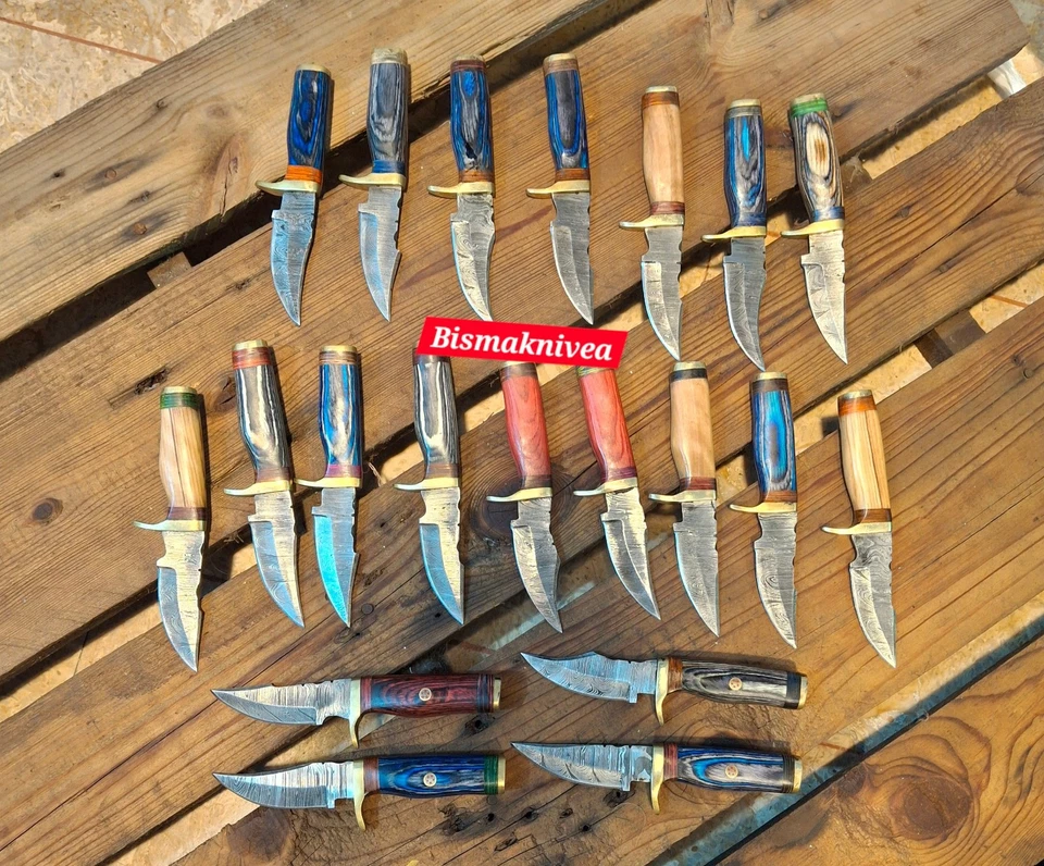 Lot of 20 HANDMADE DAMASCUS STEEL CAMPING  HUNTING KNIVES 6inch W LEATHER SHEATH - Image 3 of 4