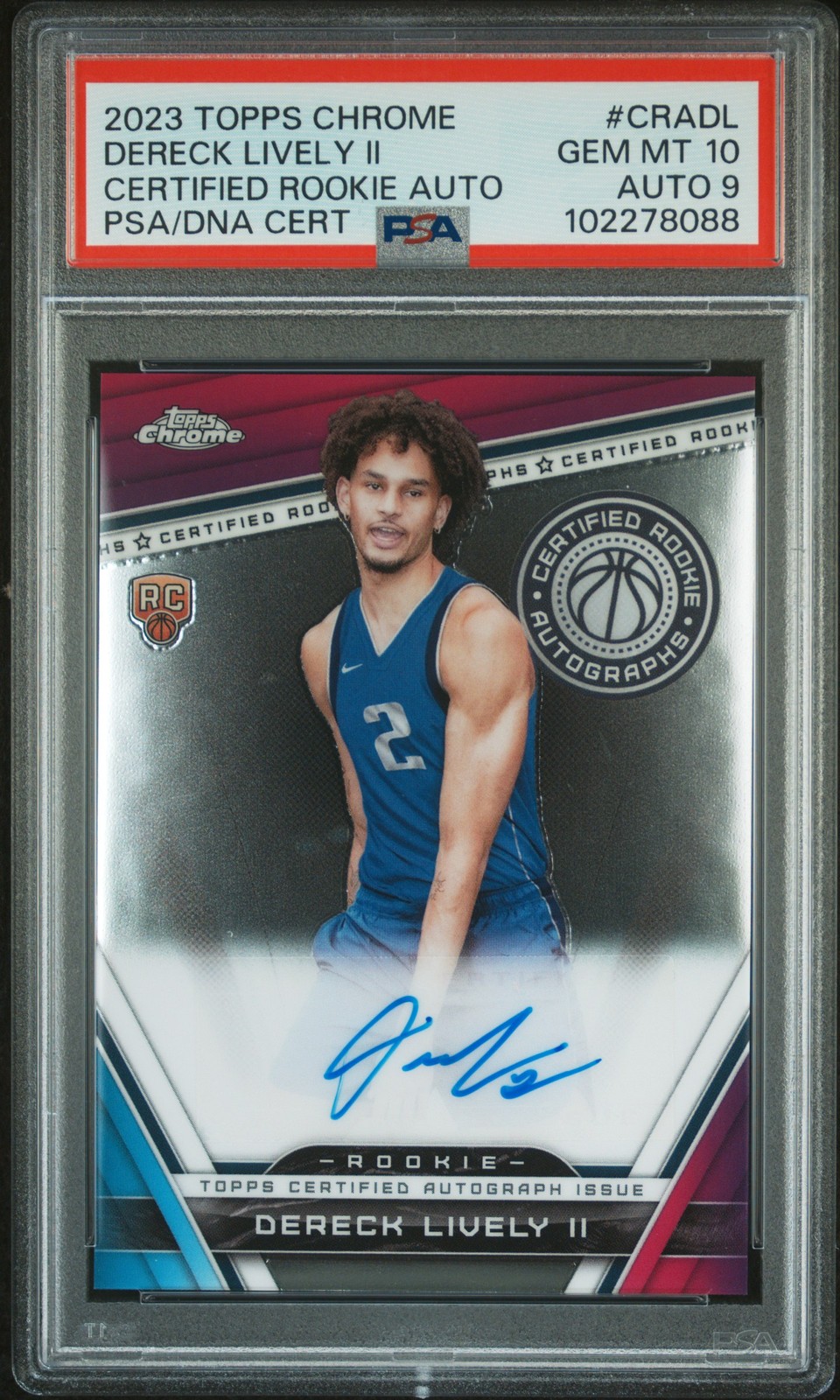 2023 TOPPS CHROME CERTIFIED ROOKIE AUTOS #CRADL DERECK LIVELY II PSA 10 AUTO 9