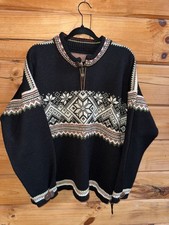 DALE OF NORWAY Black White Nordic Wool 1/4 Zip Knit Ski Sweater Sz XL EUC