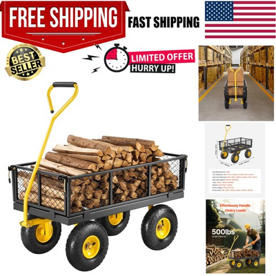 #ad 500 lb Heavy Duty Steel Garden Cart with All Terrain Tires amp; Rotating Handle $149.99