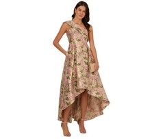 Adrianna Papell Jacquard High Low One-Shoulder Gown Pink/Green Multi Size 16 NWT