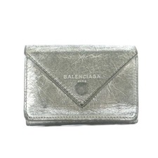 Balenciaga Silver Leather Wallet Mini Purse Coin Purse Unisex Very Good
