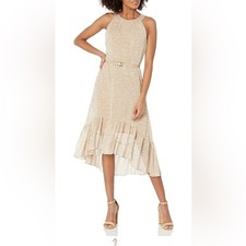 Tommy Hilfiger Womens Size 6 NEW High Low Tan Cream Flowy Halter Dress FLAW