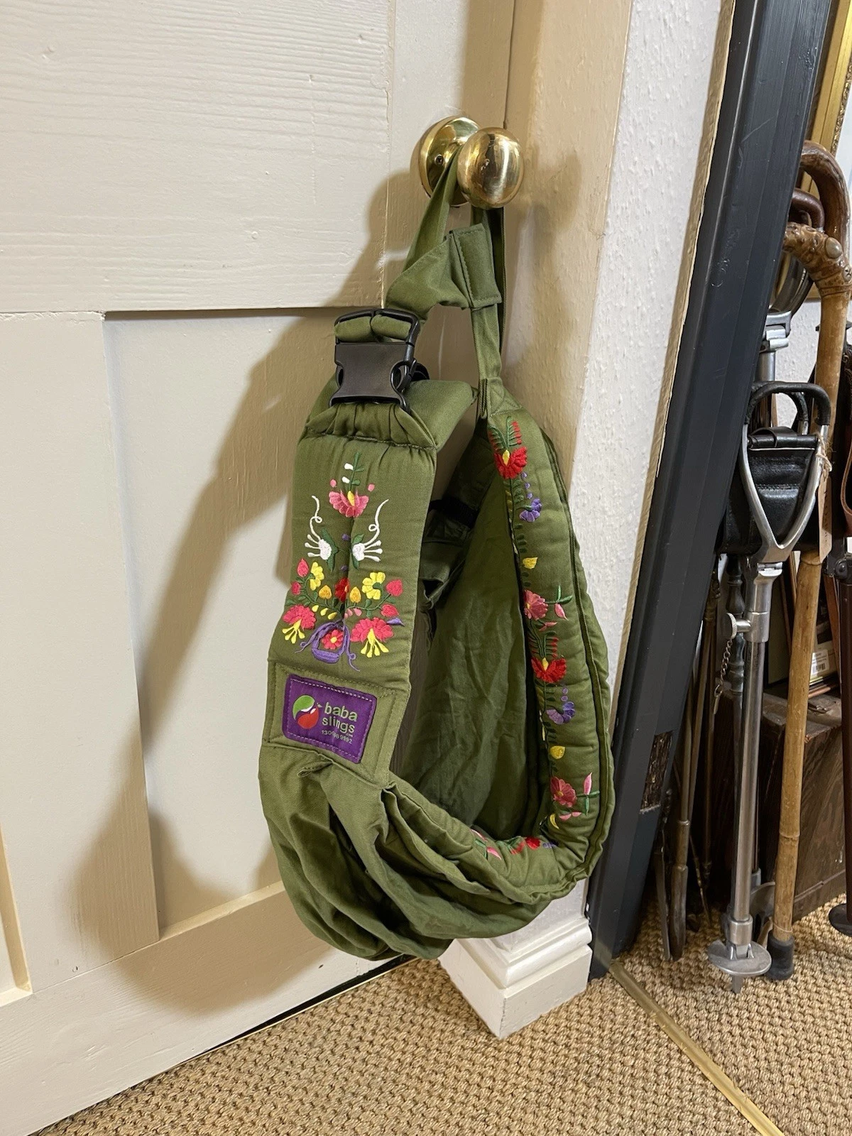 Baba Slings Carrier Khaki Green Embroidered Hammock Easy Rider Joey Hipstar