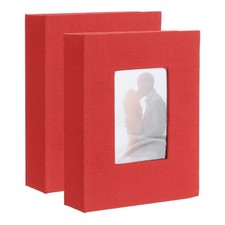 Photo Album, 4 x 6 Linen Cover Photo Album Book Holds 100 Pictures, Red, 2 Pcs